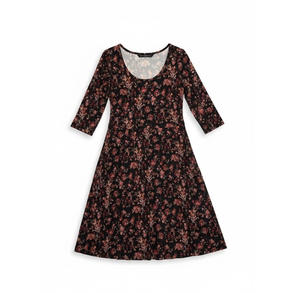 Peruvian Connection Swing Dress Womens M Black Floral Viscose Blend